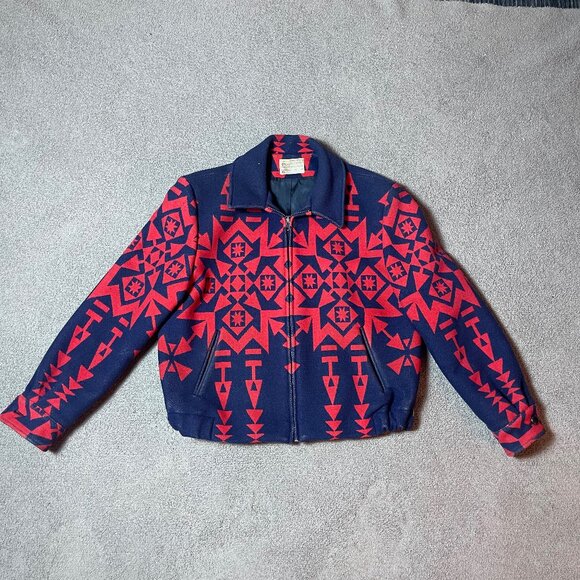 Pendleton Vintage Western Virgin Wool Blanket Coat Jacket Navajo Aztec Medium - Picture 1 of 10